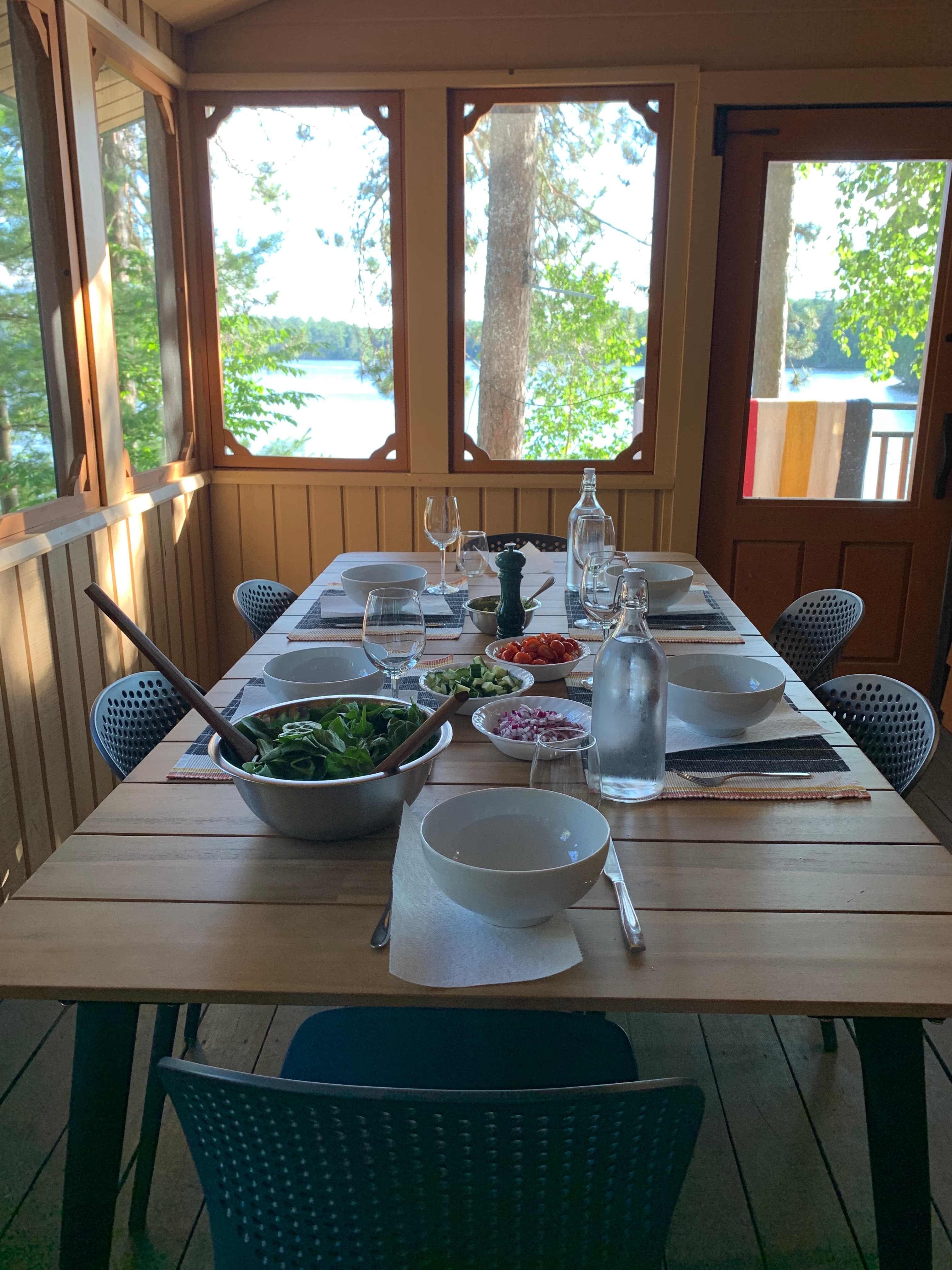 The screened in porch is where we enjoy most
of our meals in the summer and shoulder seasons